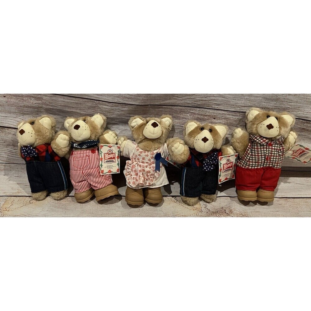 Set Of 5 Furskins Bears Plush Dolls Wendy's 1986 Vintage With Tags
